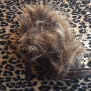 Open toe faux fur animal print high heels